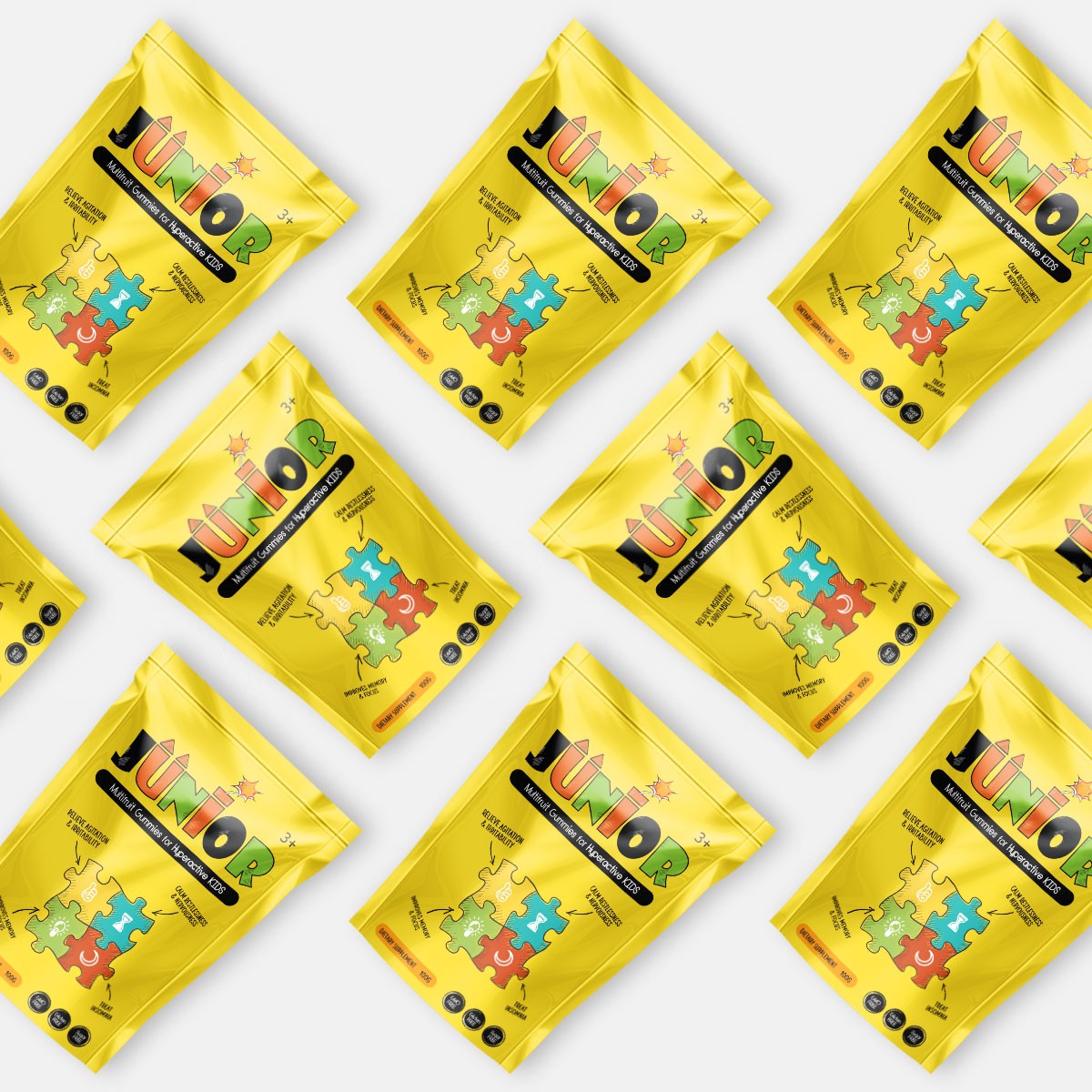 Brand Creation and Packaging Design Concept for Gummies for Hyperactive Kids