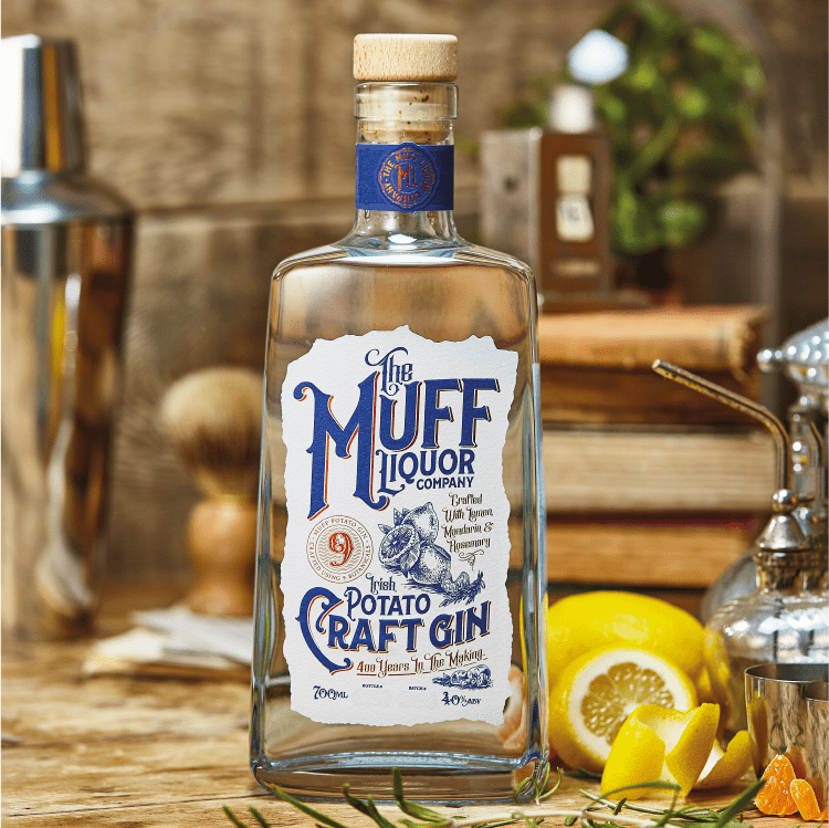 Branding and Packaging Design for The Muff Liquor Companys Potato Based Gin