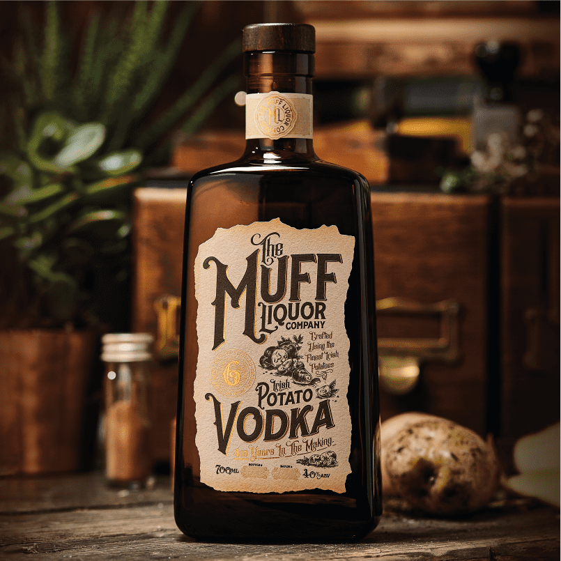 Branding and Packaging Design for The Muff Liquor Companys Potato Based Vodka