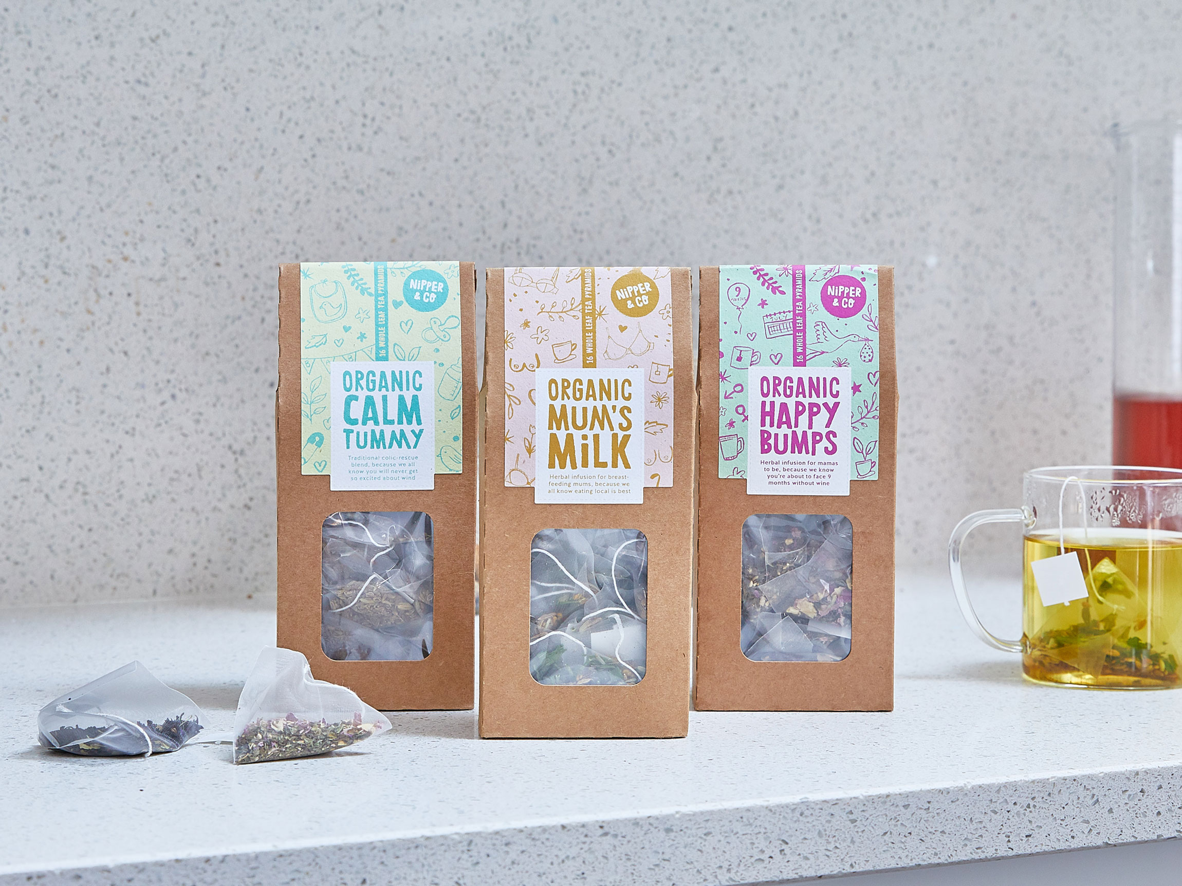 Packaging Design with Hand-Lettering and Illustrations for Organic Tea Brand Range