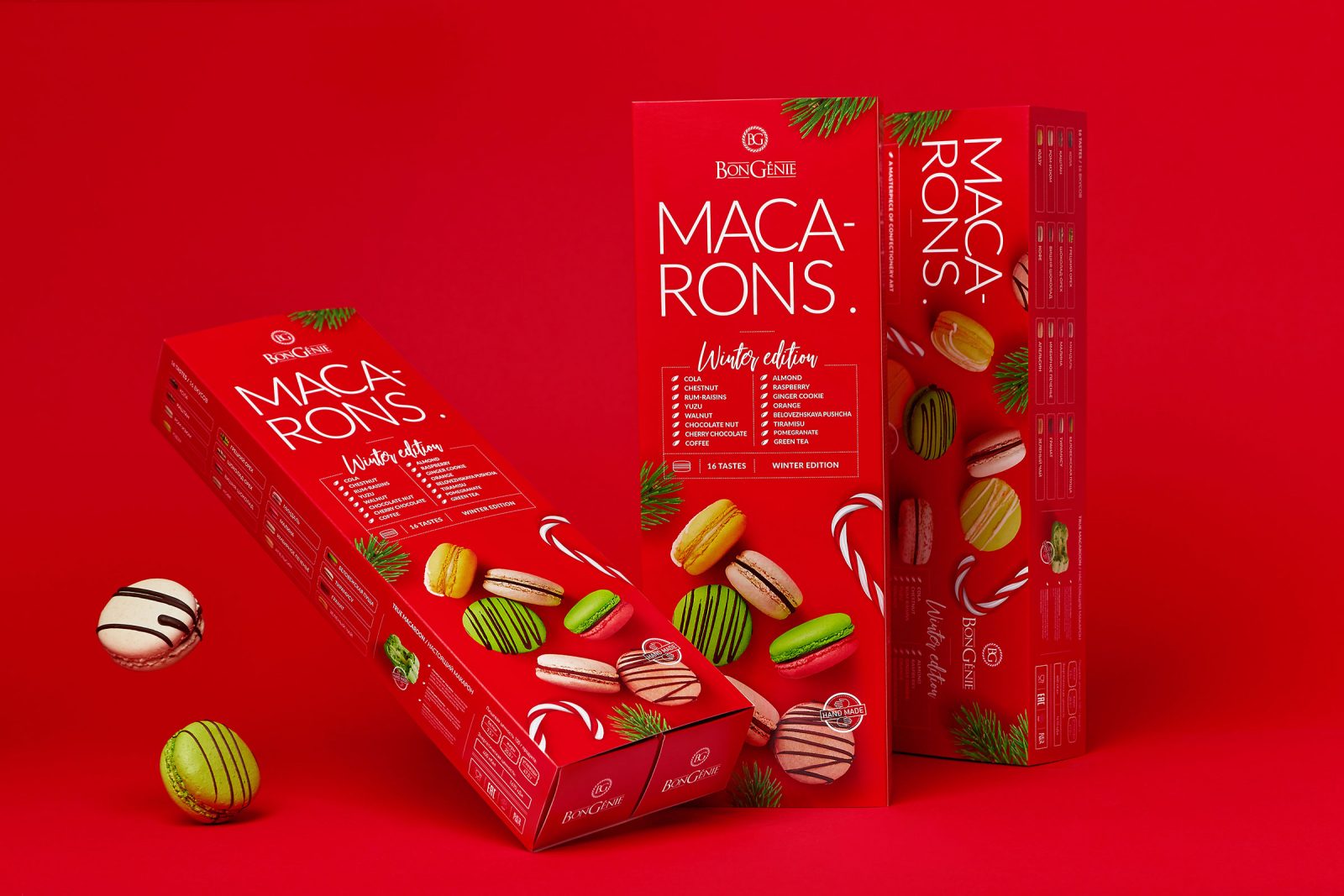 Christmas Tree, Candy, and Holiday Red: a Winter Season Macaron Package by Fabula Branding