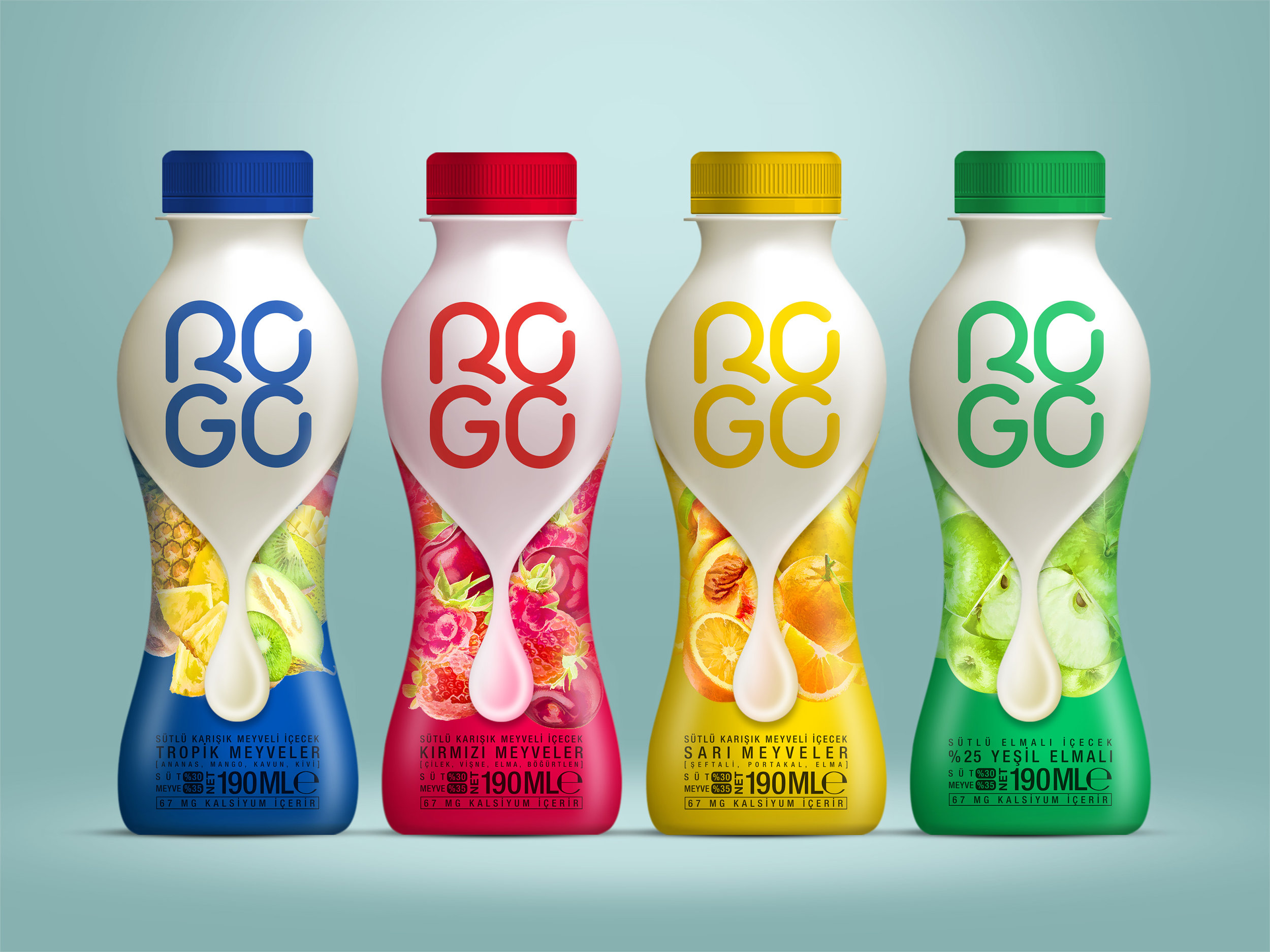 Mixed Fruit Flavour Milk Drink Brand and Packaging Design ROGO