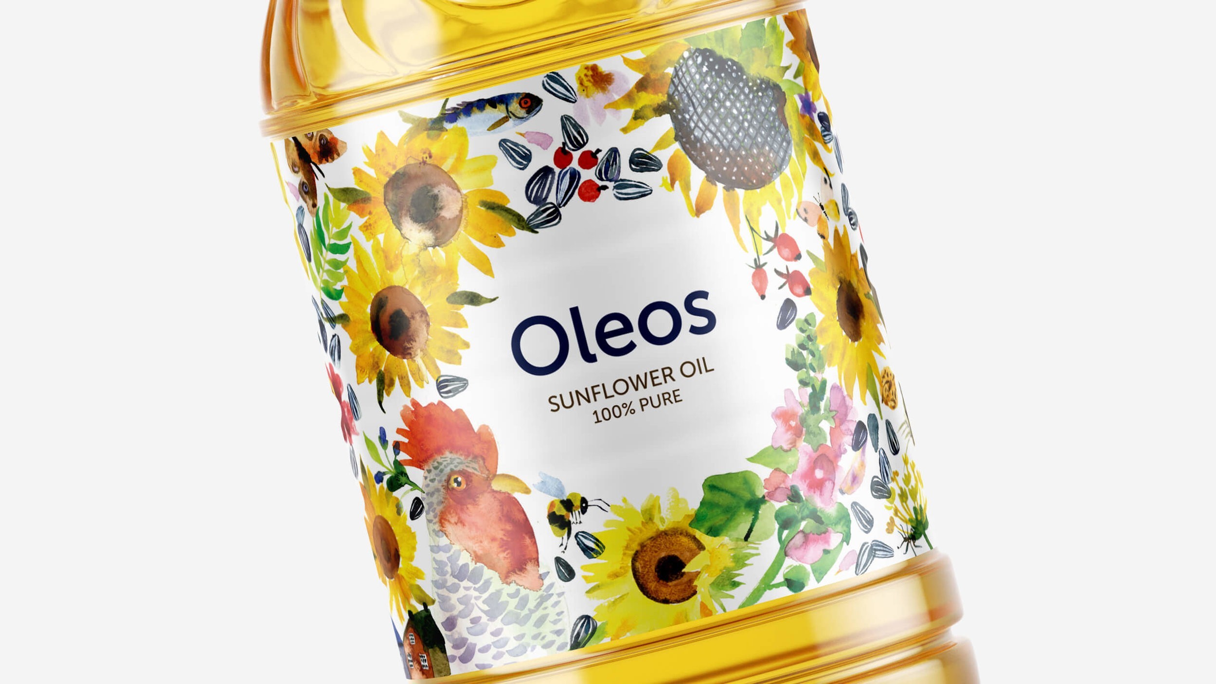 Sun Flower Oil Packaging with Emotional and Vivid Watercolour Illustration