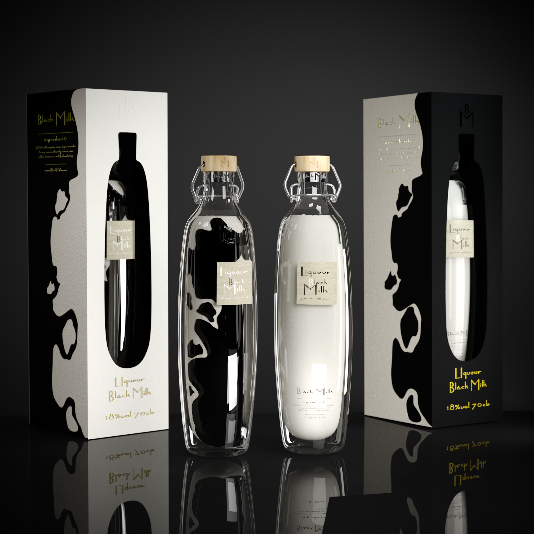 Self Published New Brand and Packaging Design for Russia Black Milk Liqueur