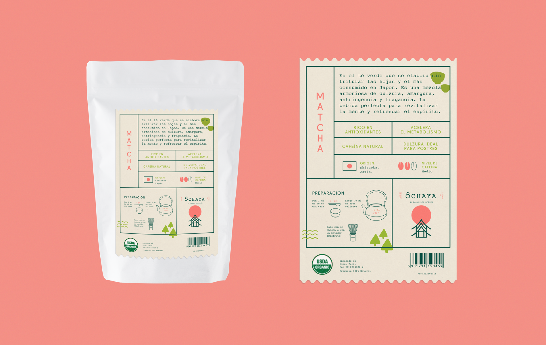 Brand and packaging design for Matcha Ochaya in Peru