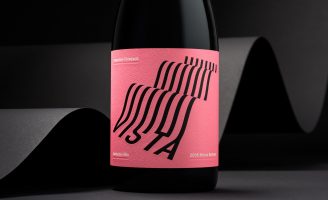 A Typographical Label Design Rolling Landscapes, Graphic Contours of Rows of Vines