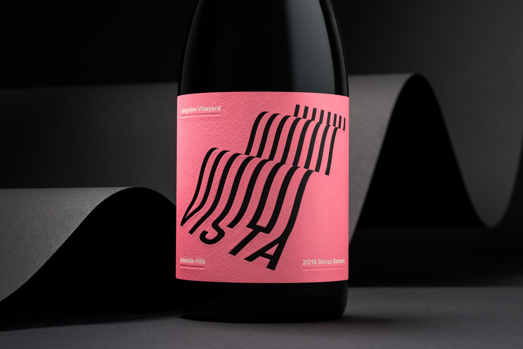 A Typographical Label Design Rolling Landscapes, Graphic Contours of Rows of Vines