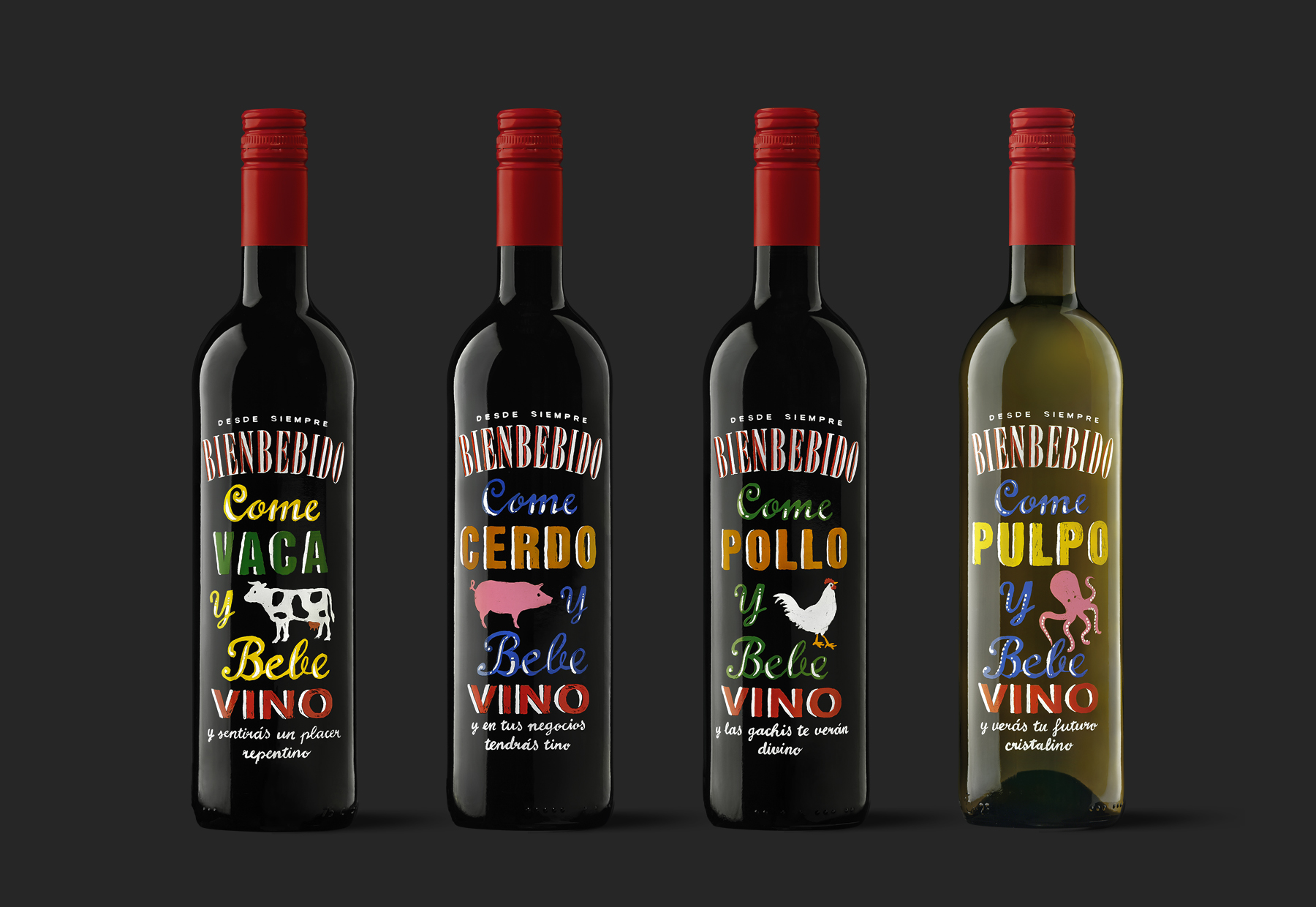Spanish Menu Signs Labels Designs with a Touch of Humour for Wine Packaging