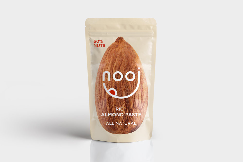 Naming, Branding and Packaging Design for Nooj, an All Natural Almond and Cashew Nut Paste