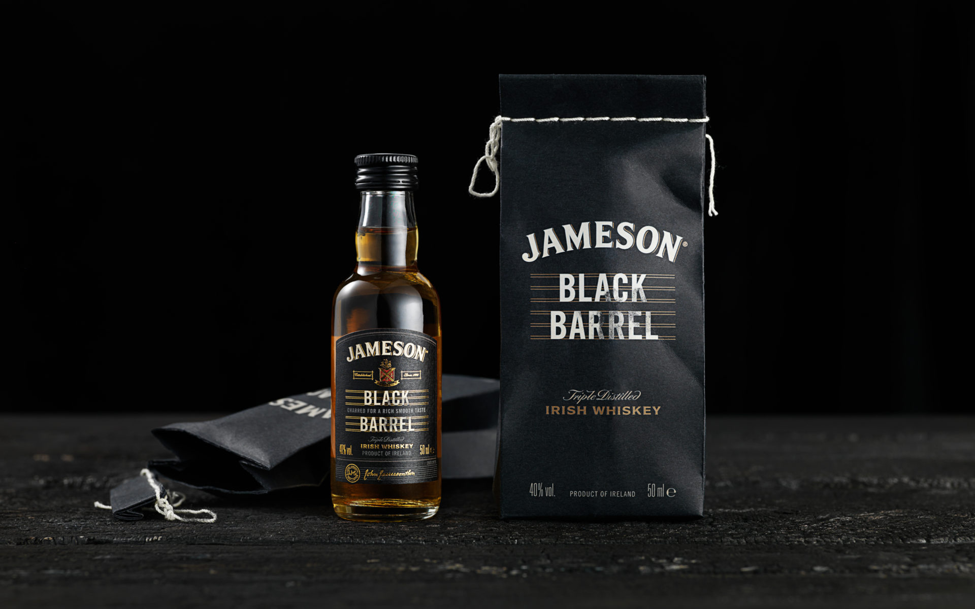 A disruptive and aspirational 50ml Pack – Jameson Black Barrel Charcoal Bag