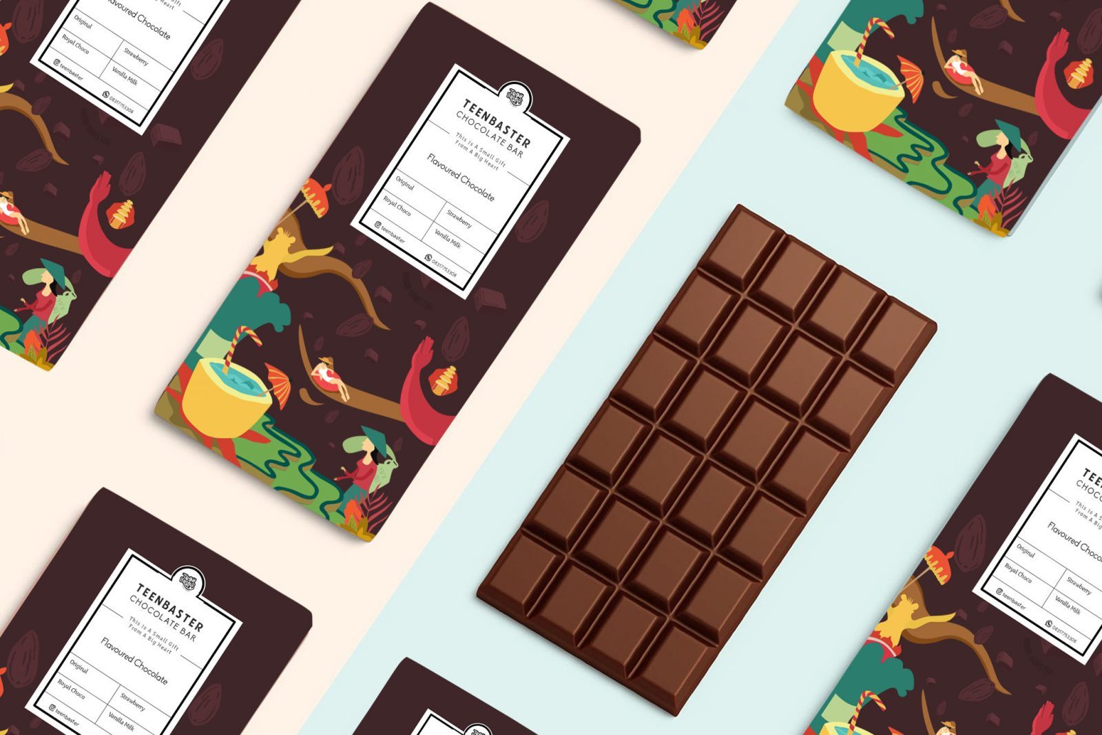 Teenbaster Balinese Chocolate Packaging Design With Traditional Illustration