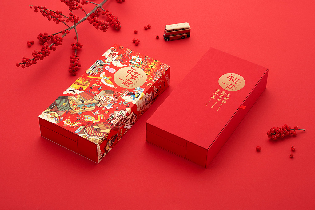 Chinese Gift Box for Spring Festival Market with Modern and Traditional Illustration