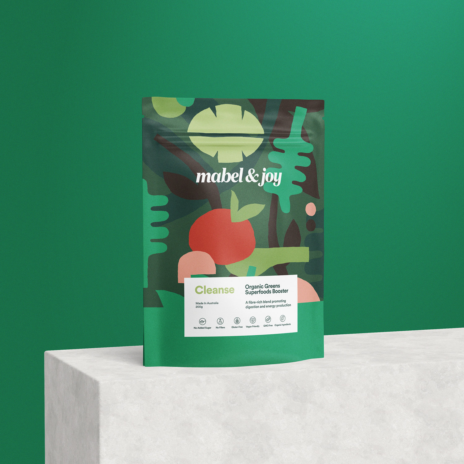 Packaging Design for Mabel & Joy Organic Superfood Boosters