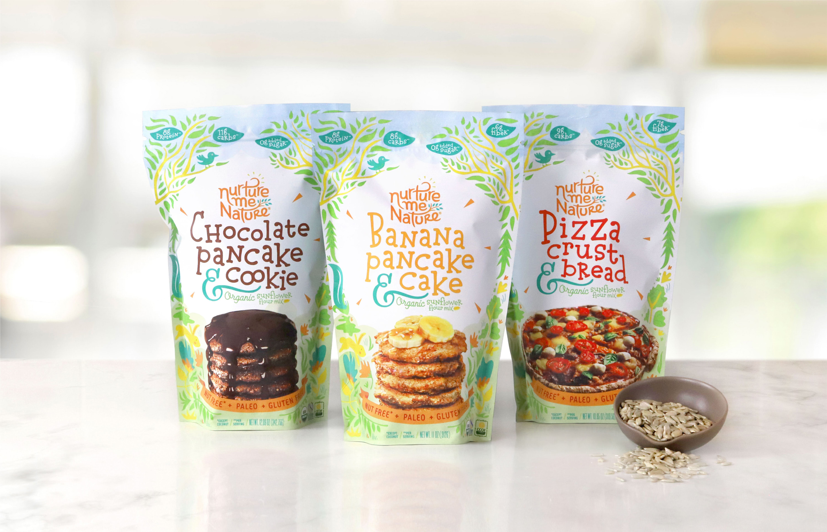 Brand and Packaging Design for Nurture Me Nature Baking Mixes