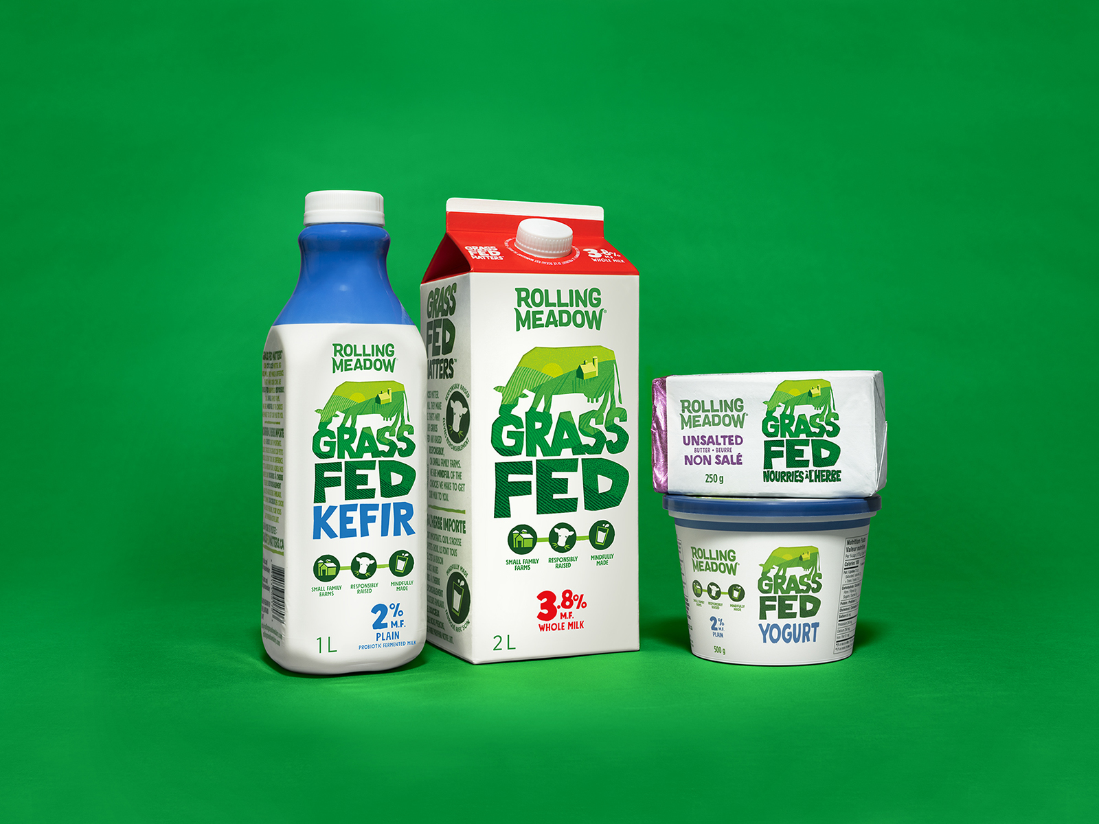 Brand and Packaging Design for Rolling Meadow Grass Fed Dairy Products Created by Davis