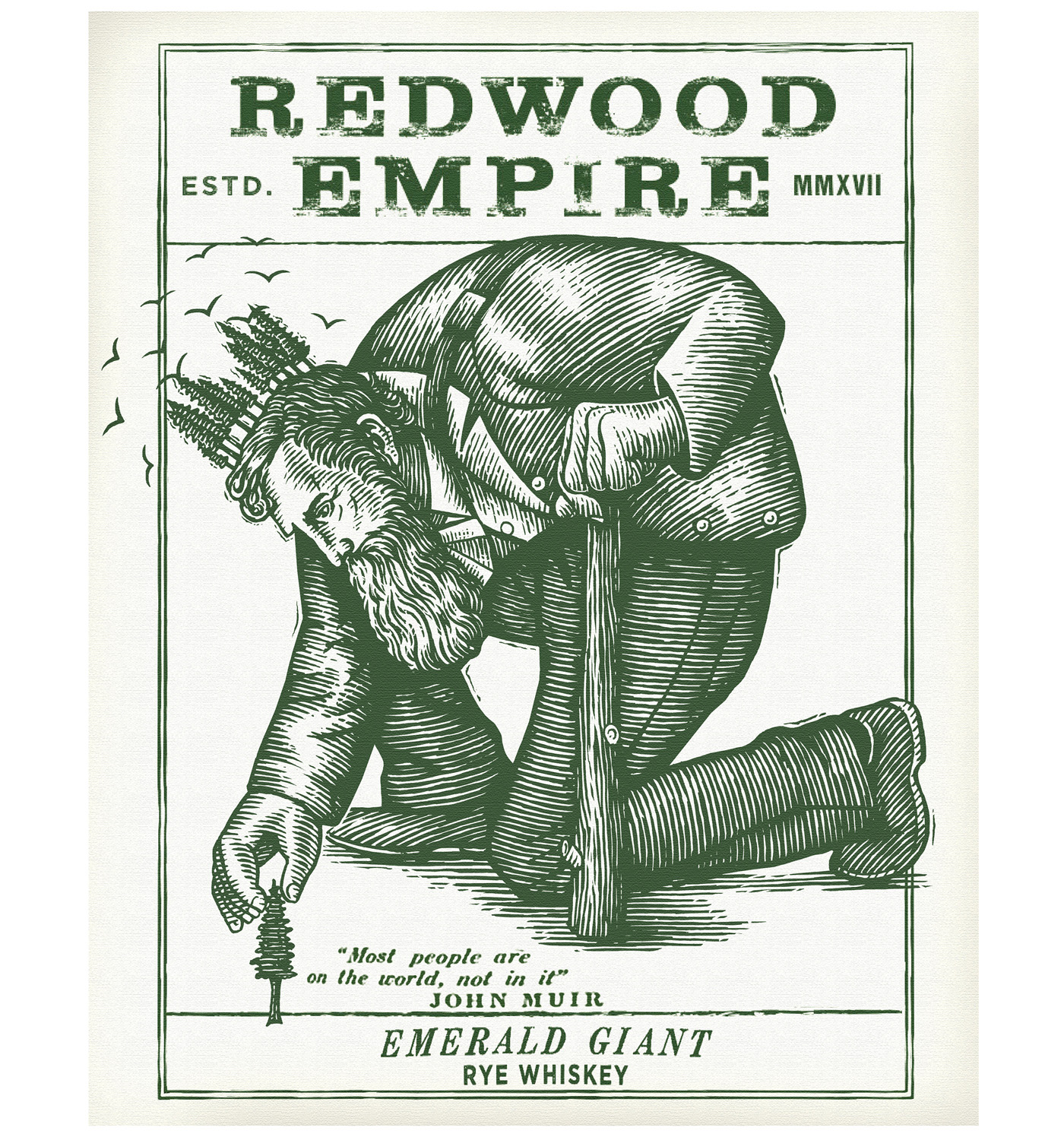 Redwood Empire Whiskey Label Rendered by Steven Noble