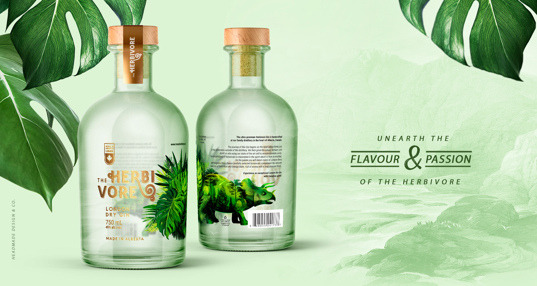 HeadMade Design & Co. Create Brand and Packaging Design for London Dry Gin The Herbivore