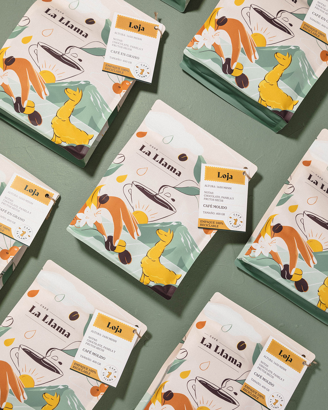 Café La Llama Ecuadorian Coffee Branding and Eco-Friendly Packaging by TakeThree Studio