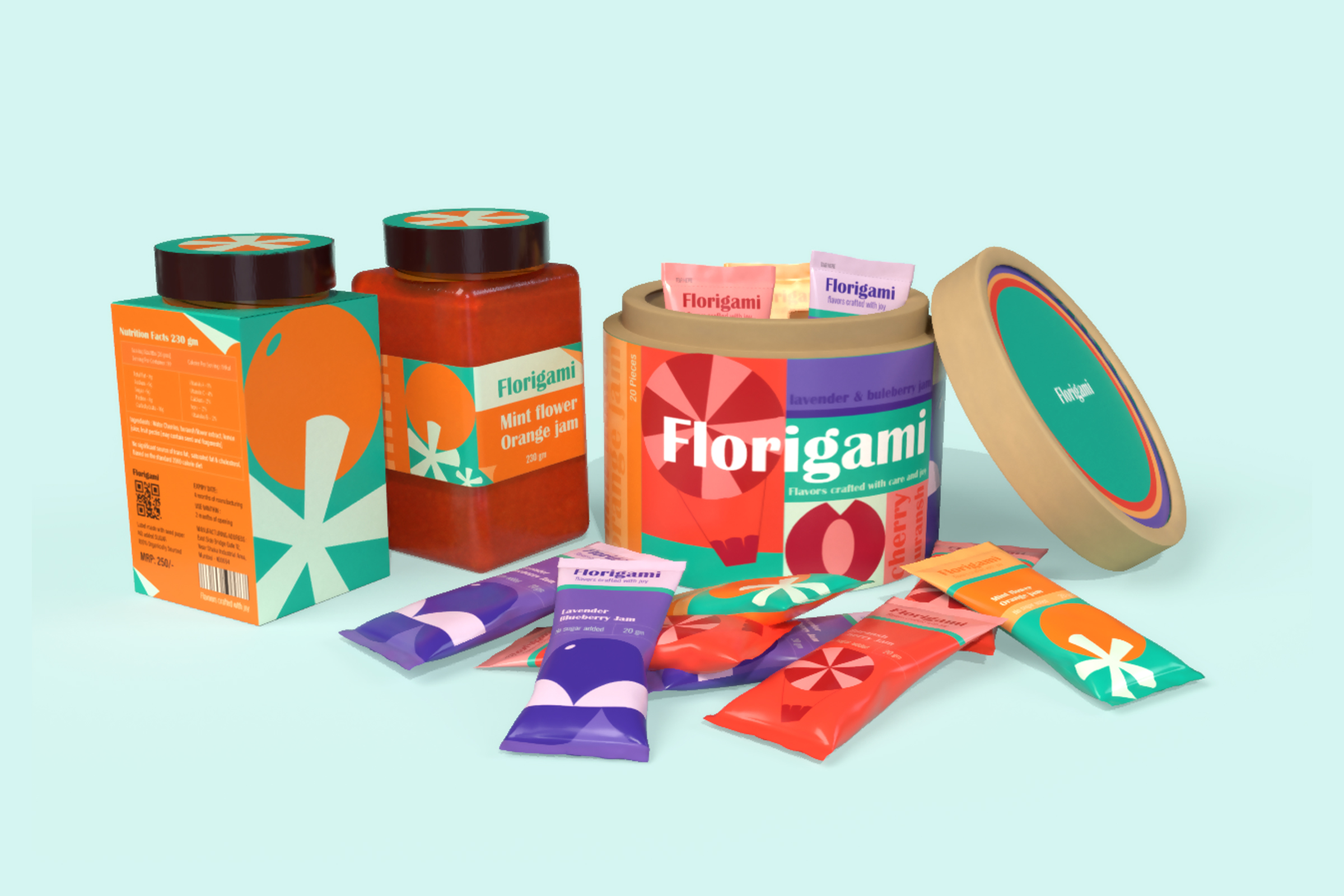 Student Brand and Packaging Design Concept for Florigami Fower and Fruit Fusion Jams