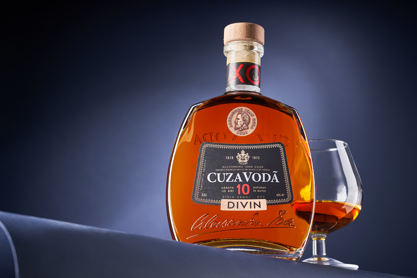 Brandy Bottle and Label Design for Cuza Voda by 43oz Design Studio