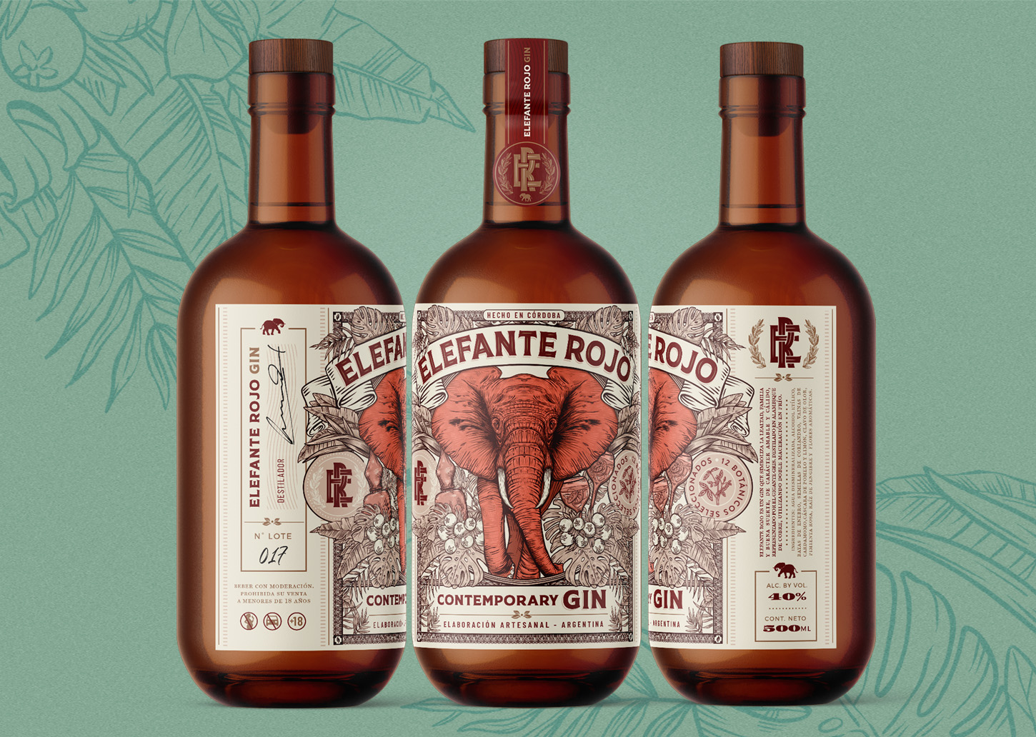 Elefante Rojo Gin Made Artisan Label Designed Emi Renzi