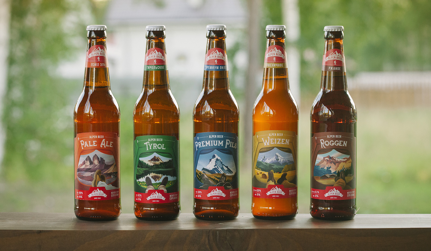 Alpine Mountains Illustrations for Alpen Beer Label Design