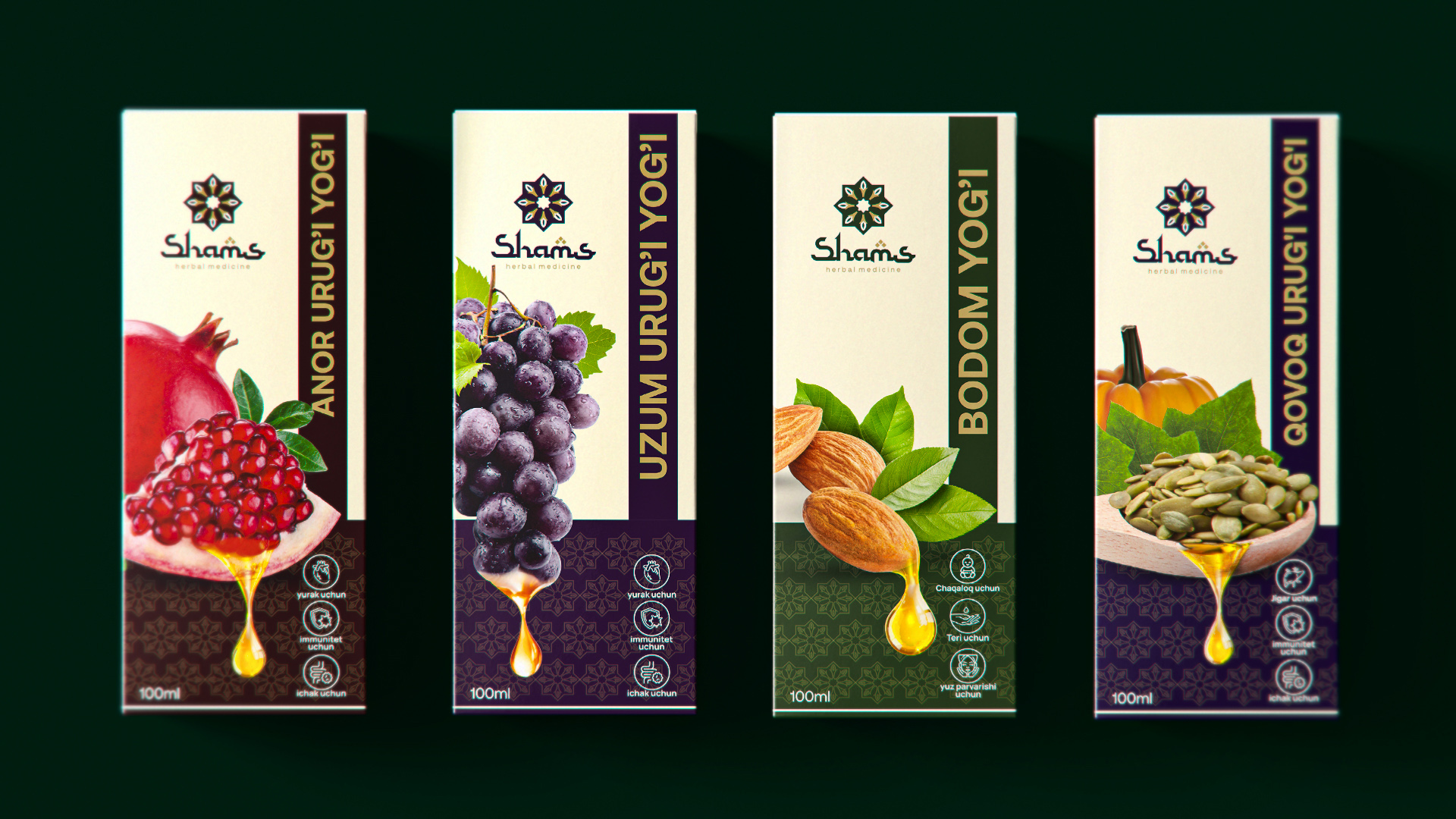Shams Herbal Oils Packaging Design by Minim Brand Design