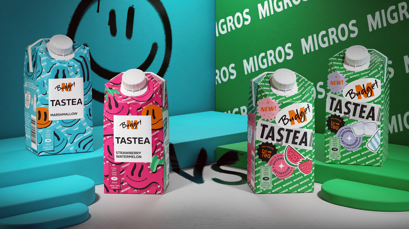 Win Creating Images Designed M-Budget Tastea Brand and Packaging