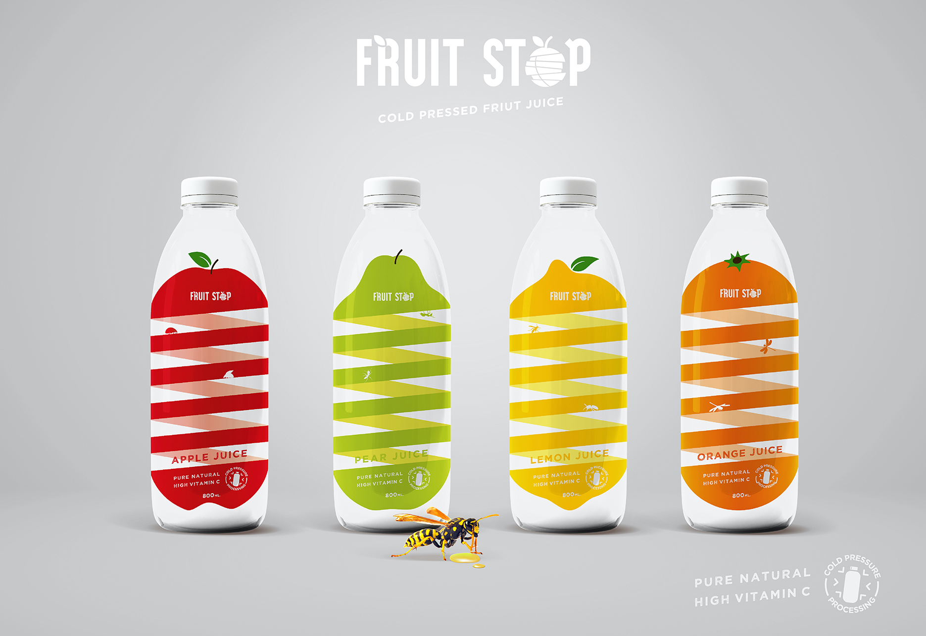 Fruit Stop Cold Pressed Fruit Juice Packaging Design World Brand 