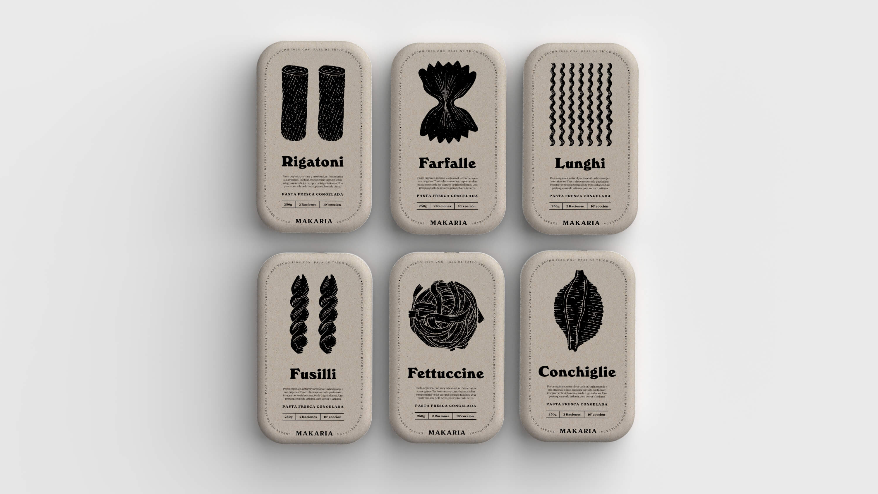Makaria Fresh Frozen Pasta Packaging Design by Alvarogdesign