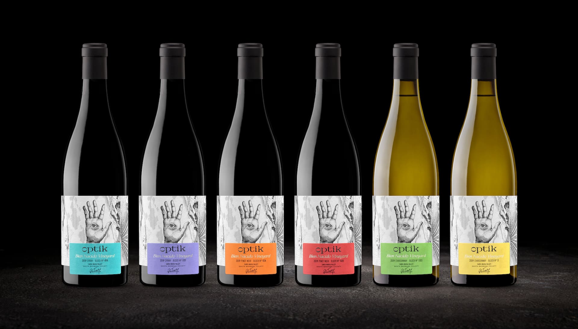 Optik Packaging Label Design, a Personal Vision of Bien Nacido Vineyard