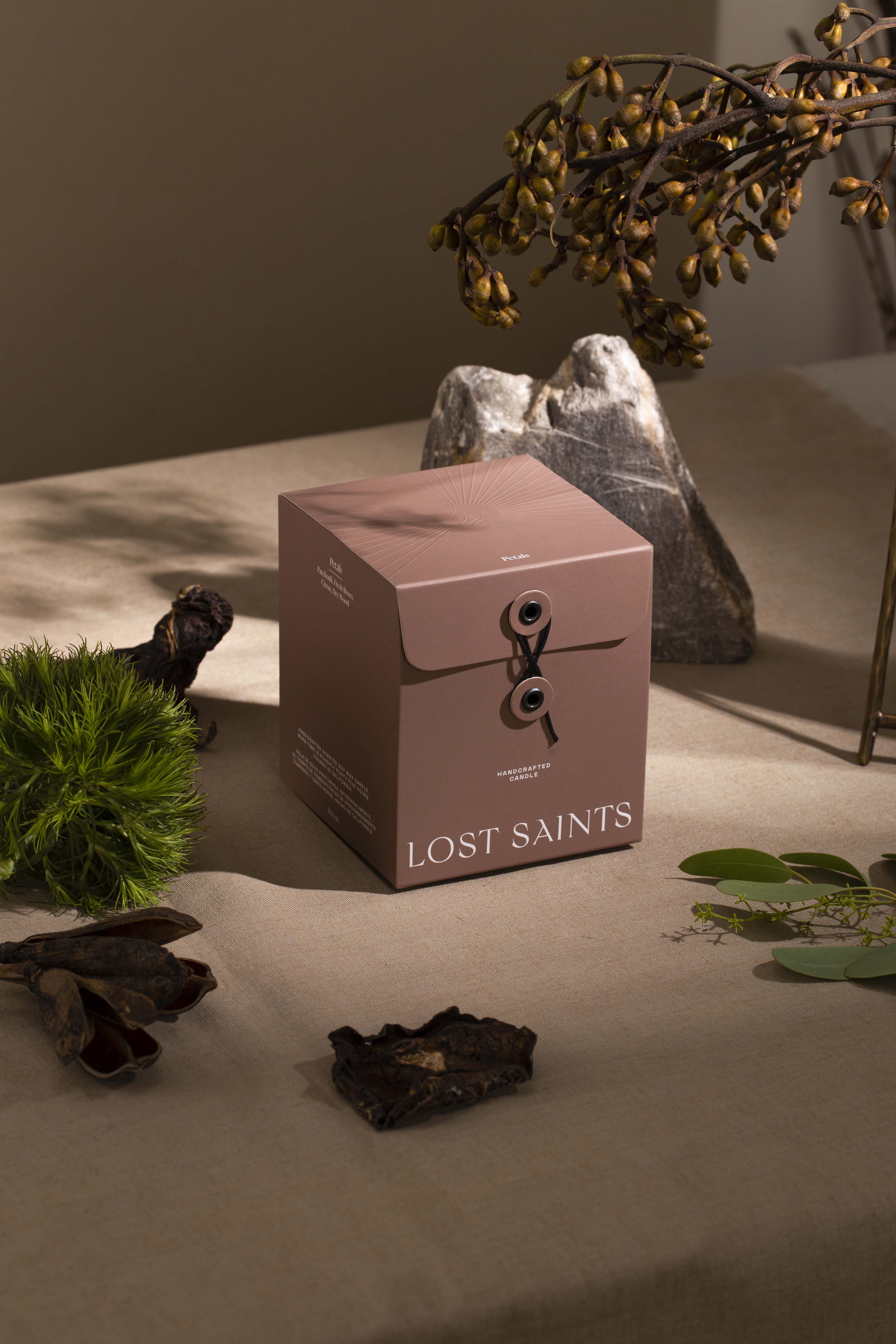 Lost Saints Vegan Artisanal Candle Packaging Design