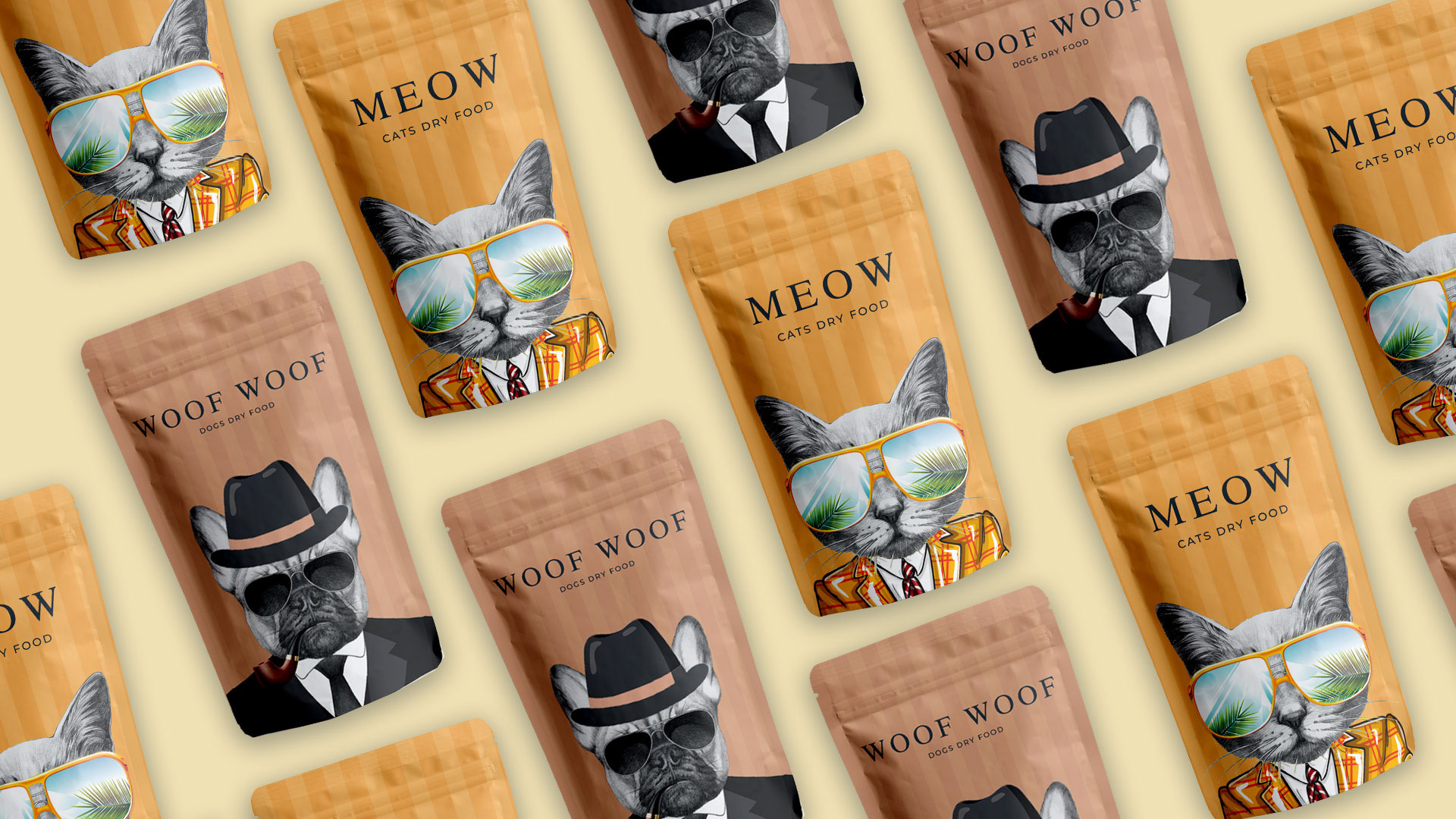 Cats and Dogs Dry Food Product line Brand Identity and Packaging Design