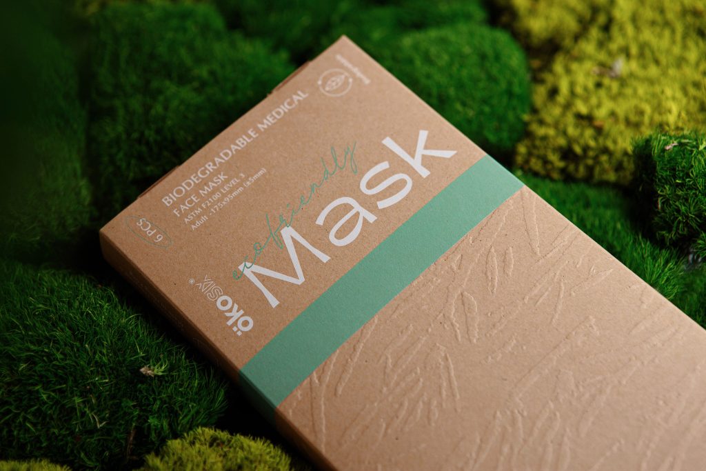 Packaging Design for Okosix Biodegradable Face Mask World Brand