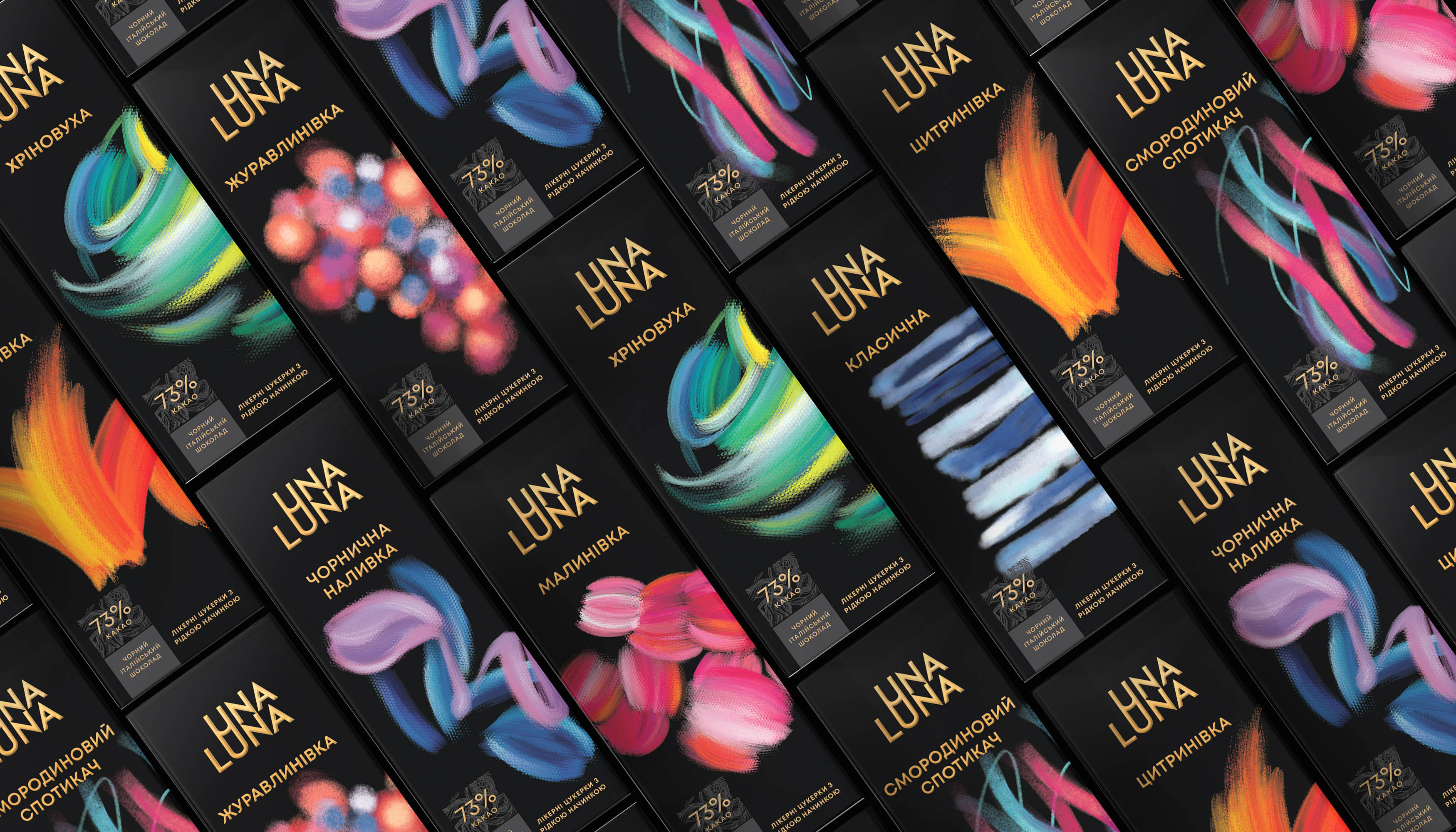 Packaging Design for the New Una Luna Collection of Liqueur Chocolates