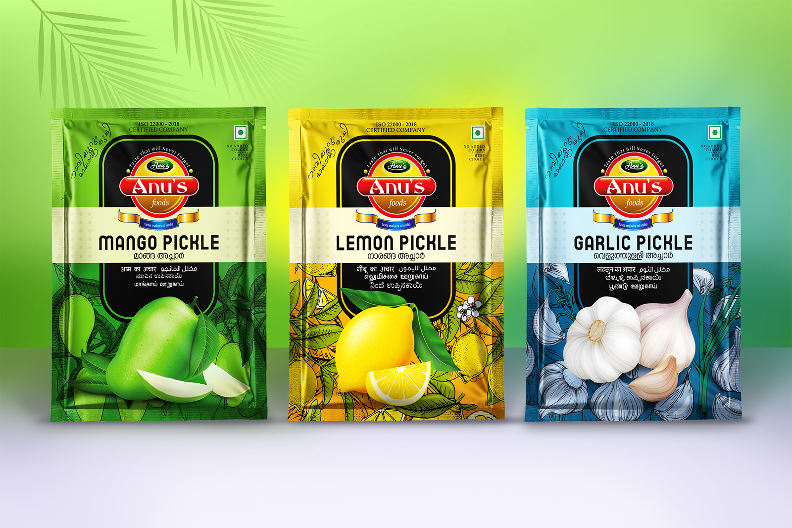 Anu’s Foods Pickle Sachet Packaging Design