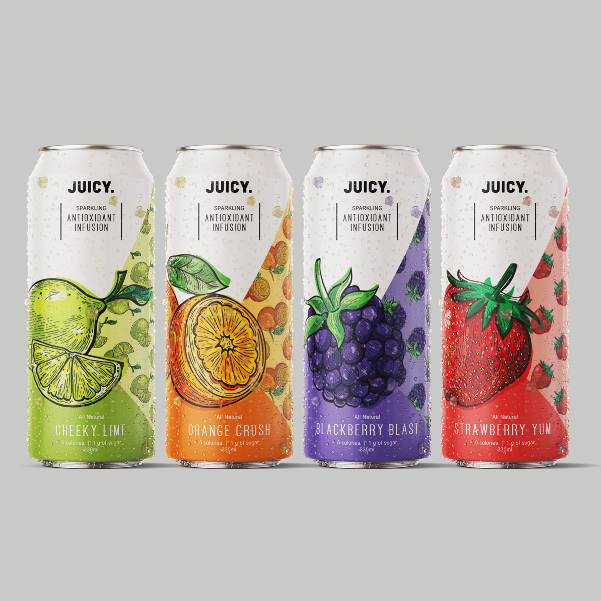 Branding and Packaging Design for Juicy Sparkling Fruit Infusion Water