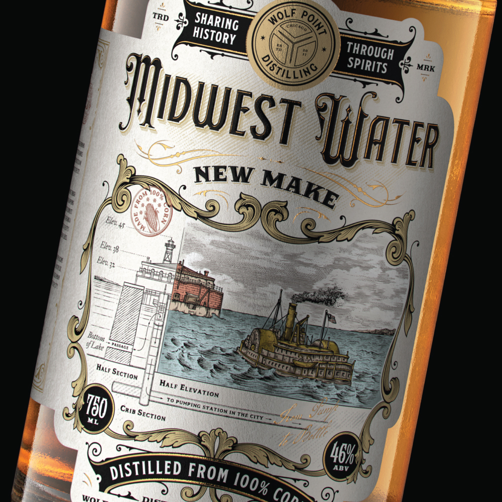 Illustration and Label Design for Midwest Water Corn Whiskey by Dusan Sol