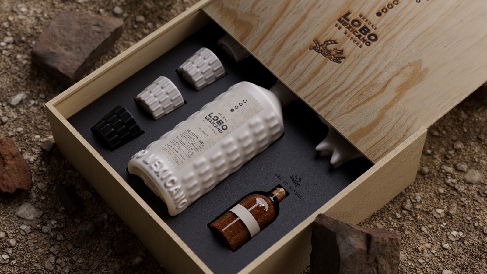 A Bottle That Protects an Ancestral Mezcal Composed of Various Wild Agaves From Oaxaca by Hi! Estudio