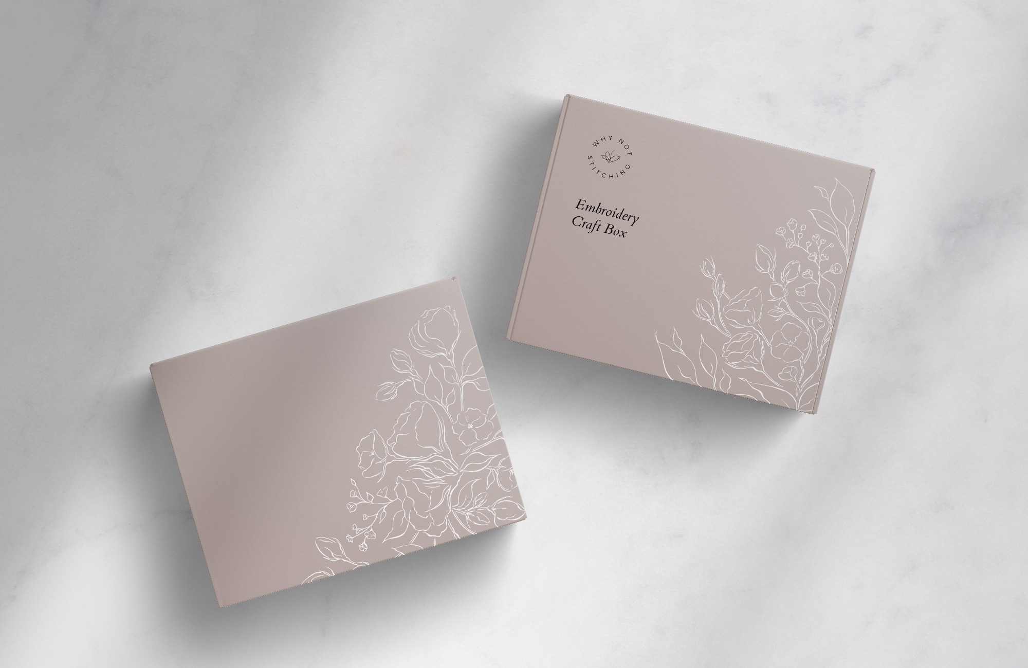 Minimalist Botanical Packaging Design for Why Not Stitching Embroidery Academy