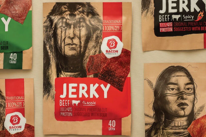 Bacon Product Jerky Packaging Design, a Flavourful Tale of Indian Heritage Created Indigo Branding Agency