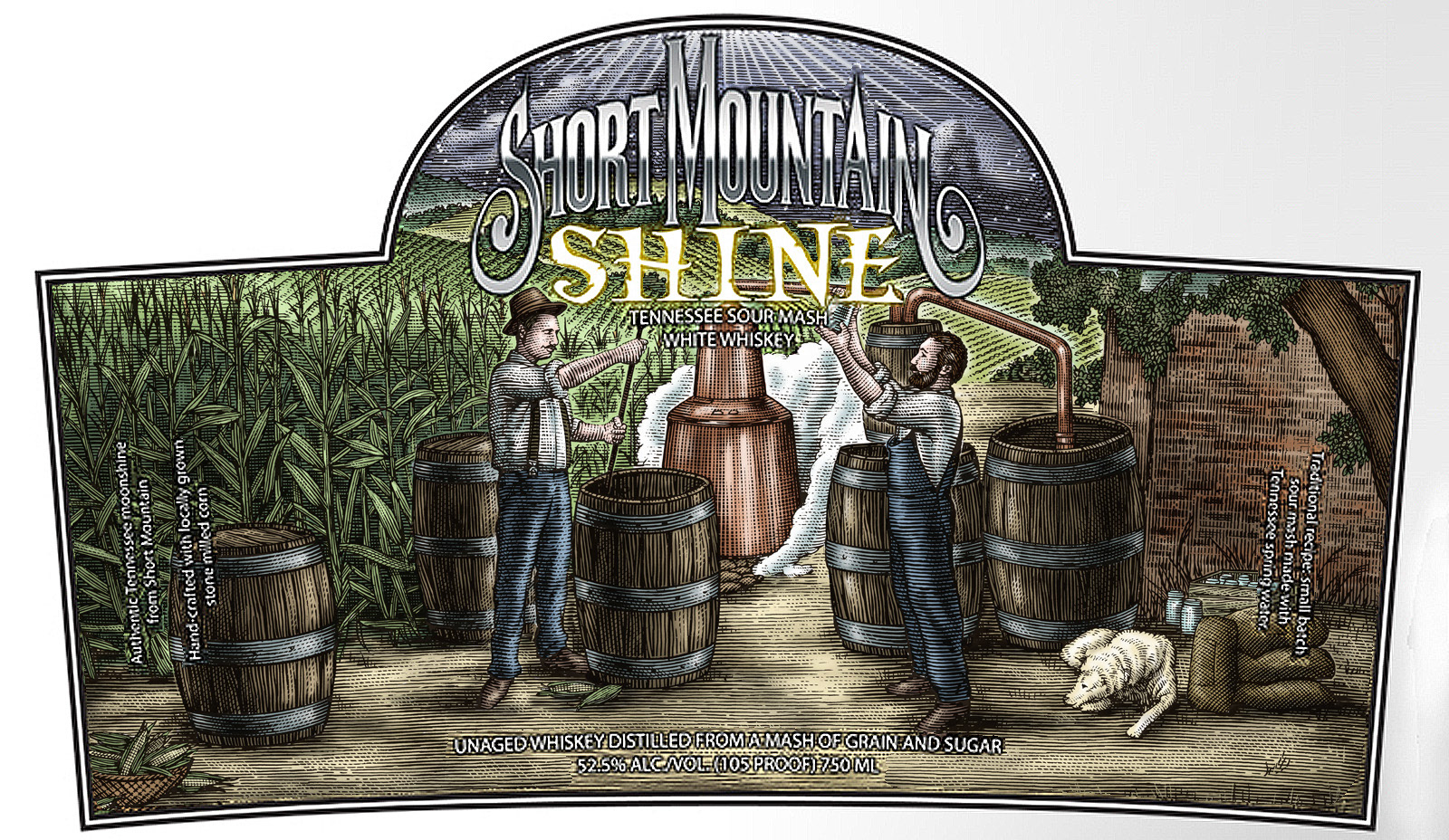 Short Mountain Shine Labels Rendered by Steven Noble
