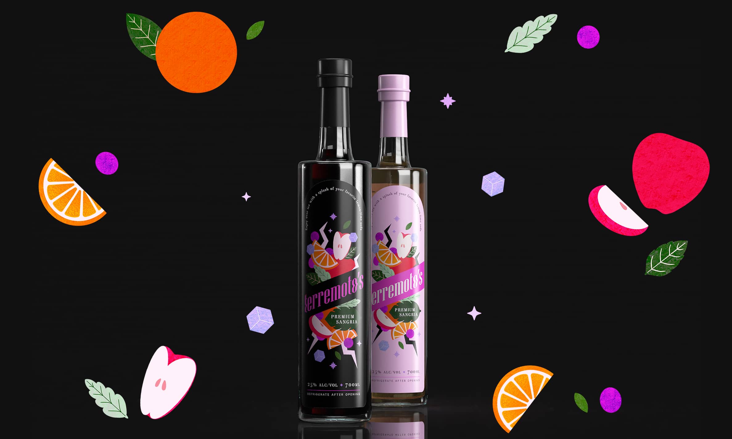 Terremoto’s Premium Sangria Brand Packaging and Illustration Created by Bea Design