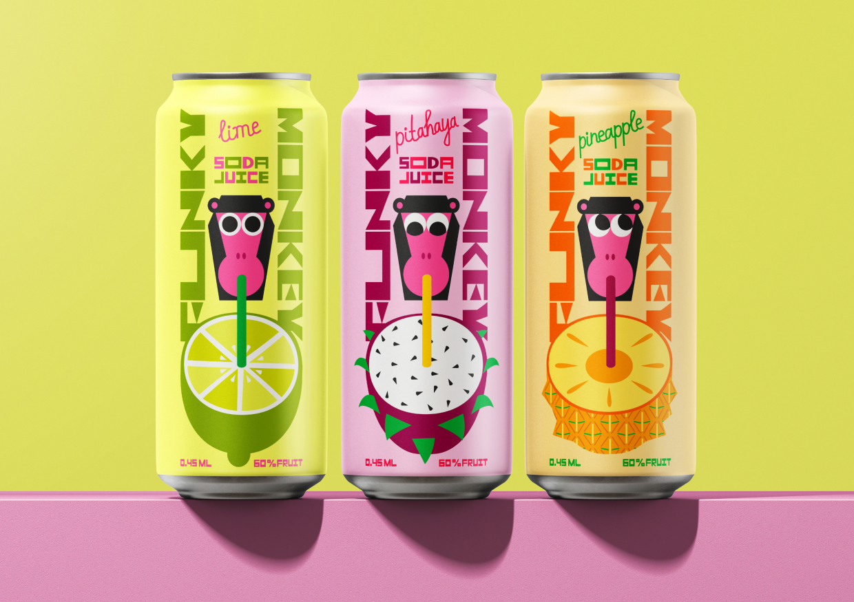 Student Concept Brand and Packaging Design for Soda Funky Monkey by Polina Barashkova