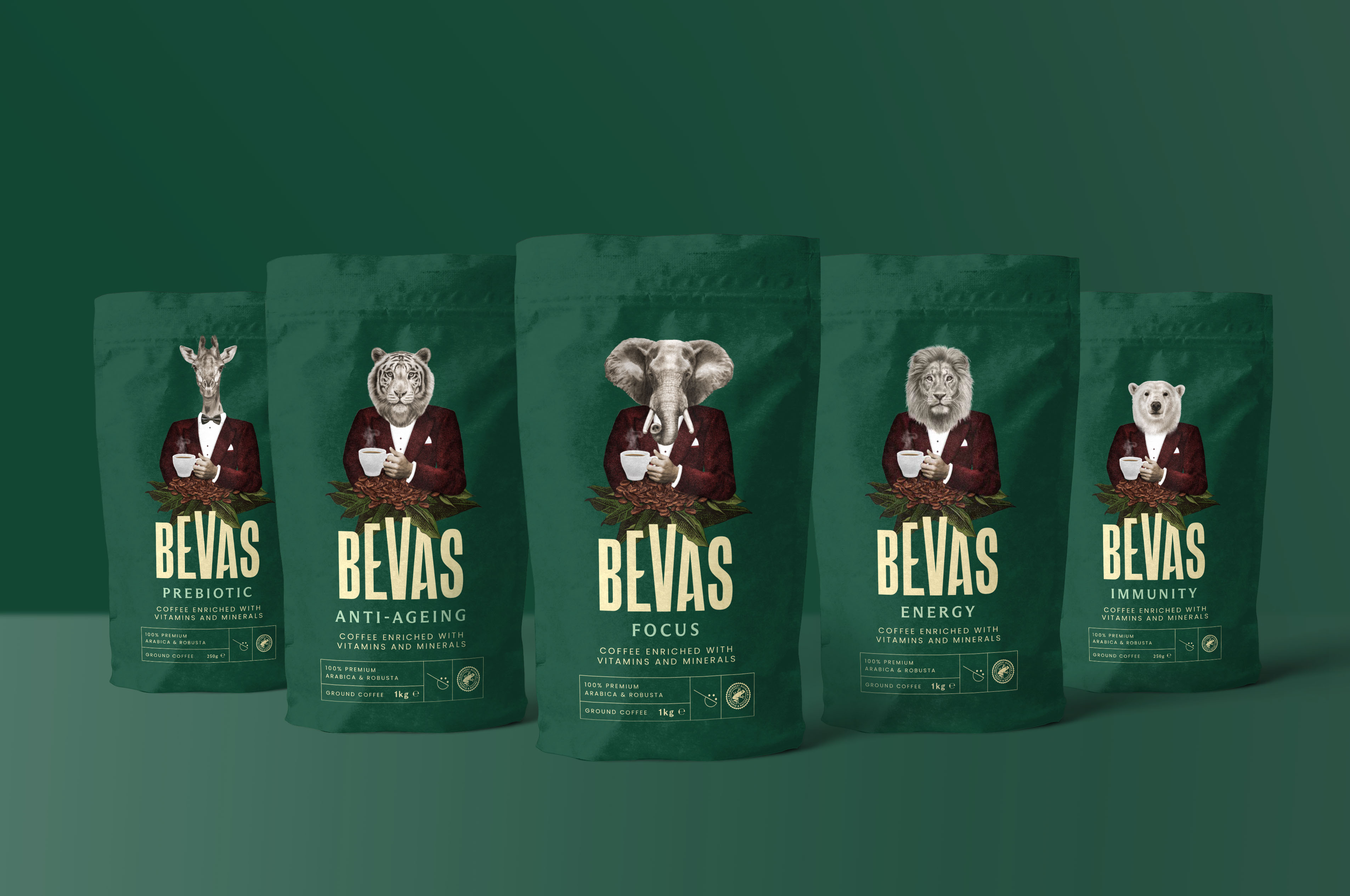 White Bear Studio Creates Packaging Design for Bevas New Breed of Functional Coffee Blends