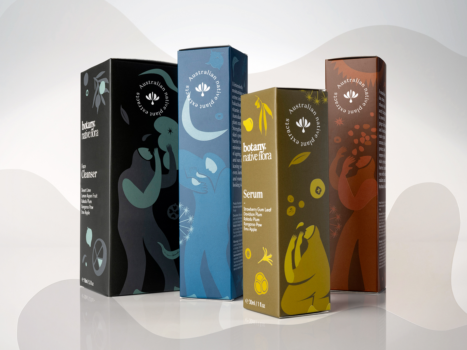 Botany Essentials Skin, Native Flora Packaging Design Range Created Black Squid Design