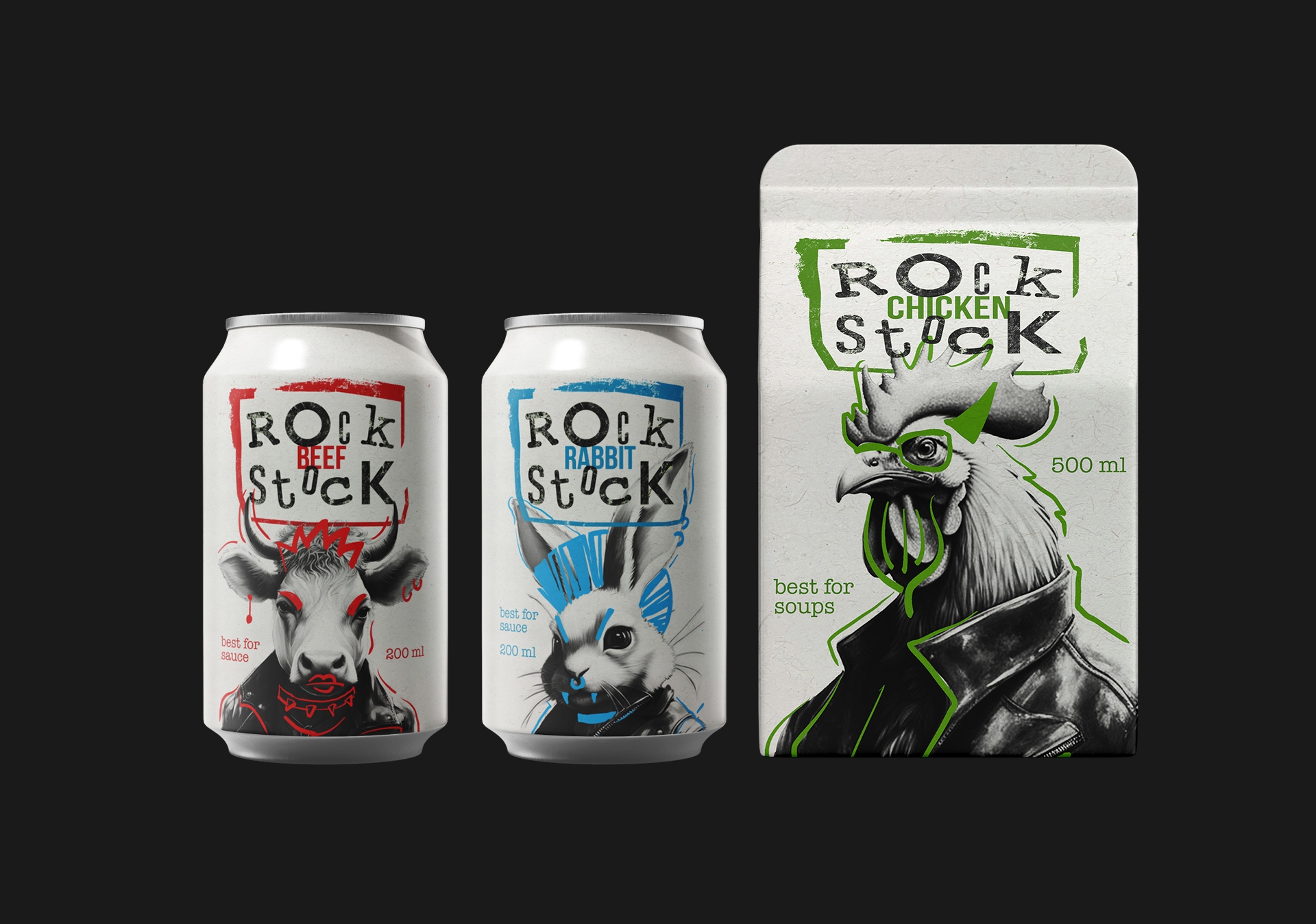 Rock Stock Packaging Design by Student Liana Bubnova, a Harmonious Blend of Rock Music and Culinary Delight
