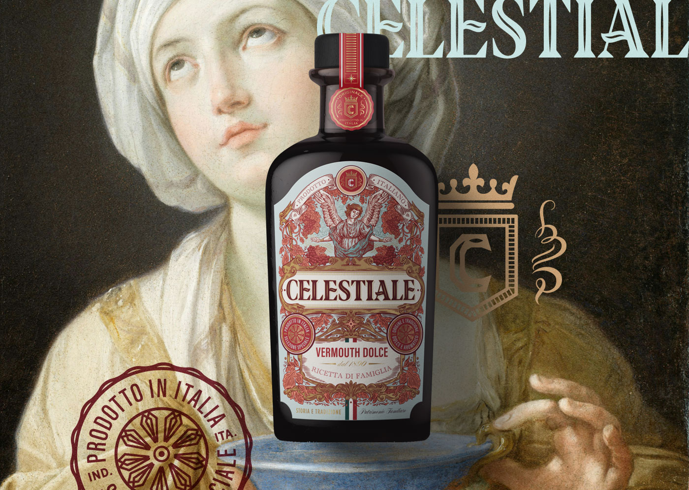 Emi Renzi Studio Create Cælestiale Vermouth Dolce with Design and Illustration of Italian Heritage
