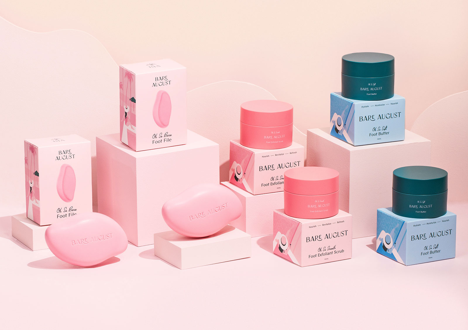 Branding and Packaging Design by Necula Creative for Bare August, a Women’s Footcare Brand