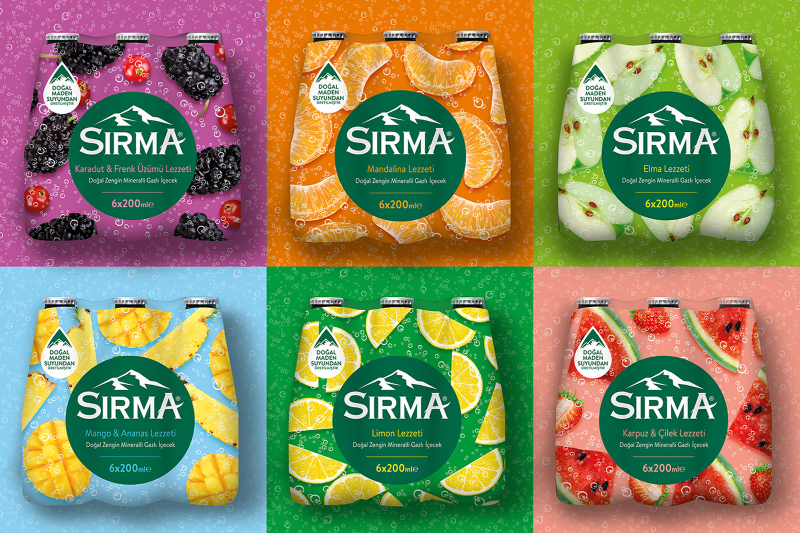 Sırma Fruit Flavored Sparkling Water Packaging Designs by Orhan Irmak Tasarim